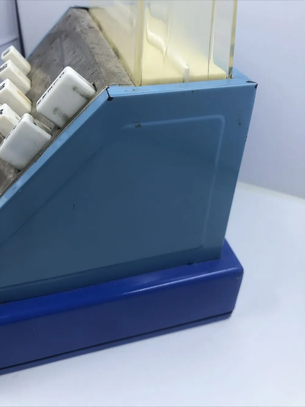 Vintage Blue Tom Thumb Toy Cash Register  Made in England- Works. US Pat￼￼
